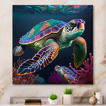 Colorful Deep Sea Turtle Portrait - Turtle Wall Art Prints